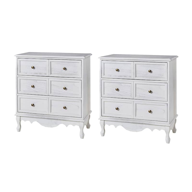 Pallantium Farmhouse 30"Tall Distressed 3-Drawer Nightstand With Solid Wood Legs and Adjustable Feet Set Of 2 by HULALA HOME