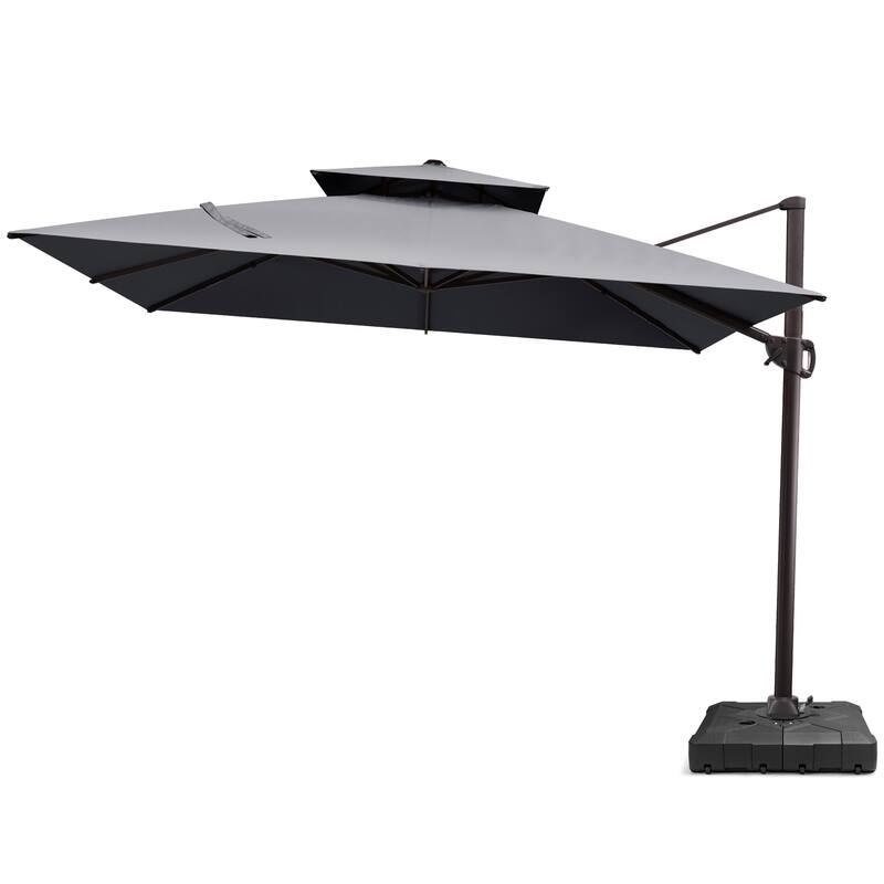 Pellebant 10 ft Square Patio Cantilever-Offset Umbrella 360 Degree Rotation with Wheel Base