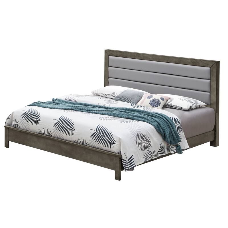 Full Panel Bed - Faux Leather Upholstered Bed Frame with Slats - 58" x 81" x 48"