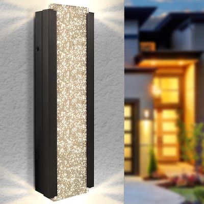Luxrite LED 17 Inch Bubble Glass Outdoor Wall Sconce, 3CCT 3000K-5000K, IP65, 12W, Aluminum, ETL - 3CCT (3000K/4000K/5000K)