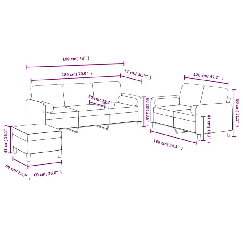 vidaXL Sofa Set Accent Couch Sectional Sofa for Living Room 2 Piece Velvet - 30.3 x 78.0 x 31.5 in