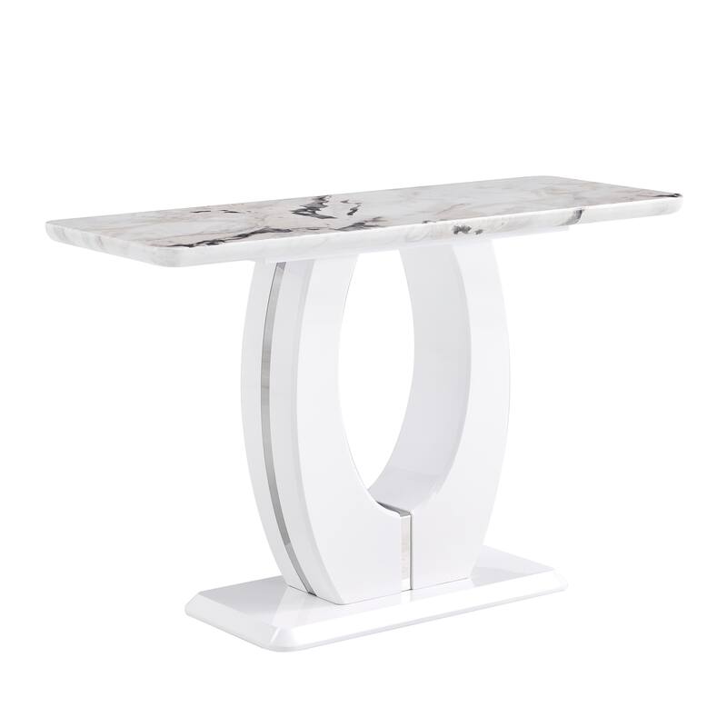 Modern Simple Glossy White Rectangular Counter Bar Table 47.24" x 18.11" x 29.52" For Living Room Bedroom Bedside Entran
