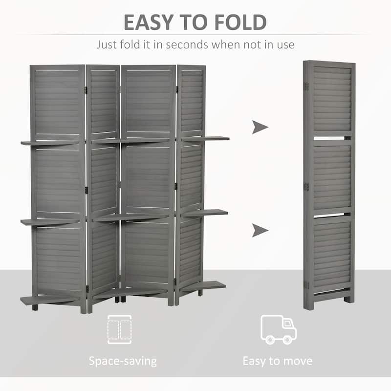 Versatile 4-Panel Folding Room Divider with Storage Shelves for Enhanced Organization and Aesthetic Appeal