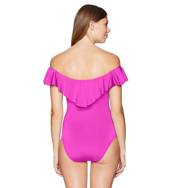 Shop Trina Turk Women S Off Shoulder Ruffle One Piece Swimsuit
