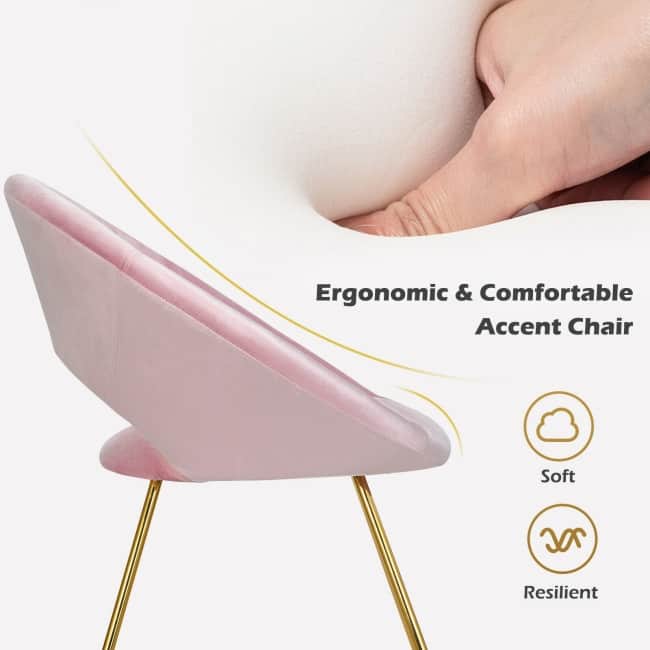 Modern Accent Velvet Dining Arm Chair with Golden Metal Legs and Soft Cushion