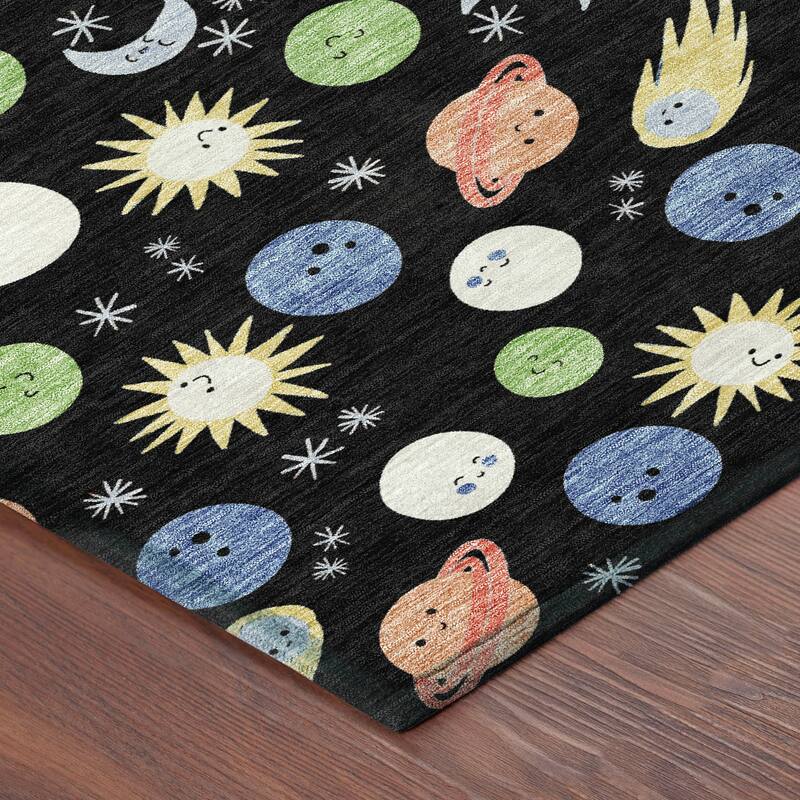 Machine Washable Indoor/ Outdoor Planets Comets Chantille Rug