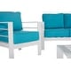 preview thumbnail 3 of 5, SAFAVIEH Outdoor Living Nason White/ Teal 4 Pc Set
