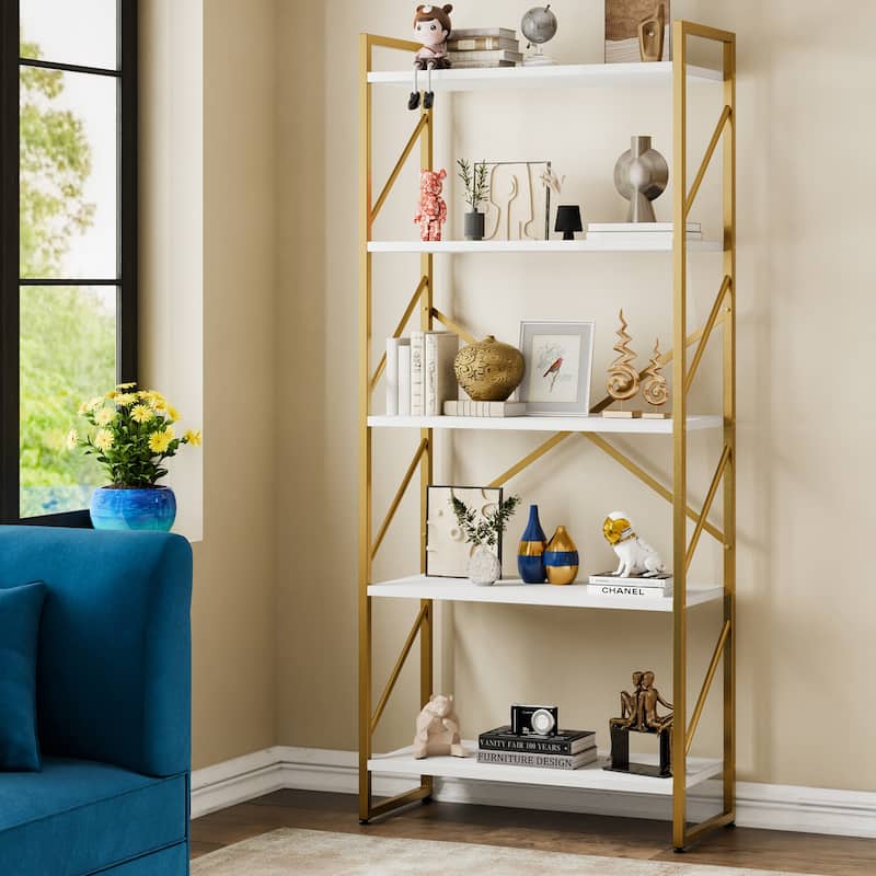 Futzca 5 Tier Storage Bookshelf - Gold/White