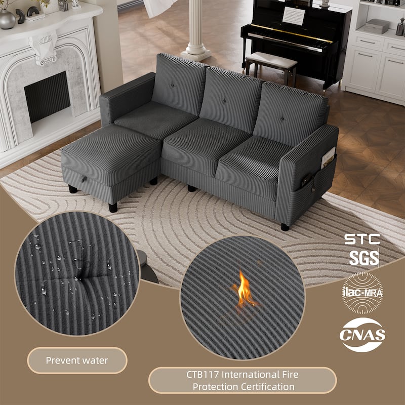 Futzca Modern L-shaped Convertible Sectional Sofa w/ Reversible Chaise