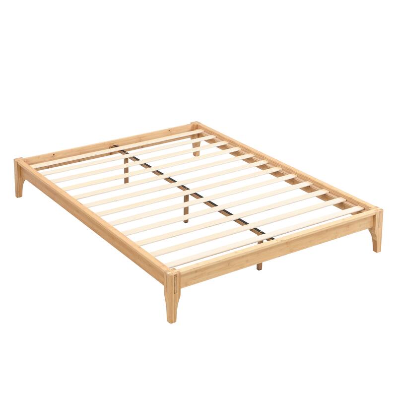 Bamboo Bed Frame Modern Platform Bed Wood Slat Support Low Profile Bed Open Frame with Under Bed Storage and Center Support Legs