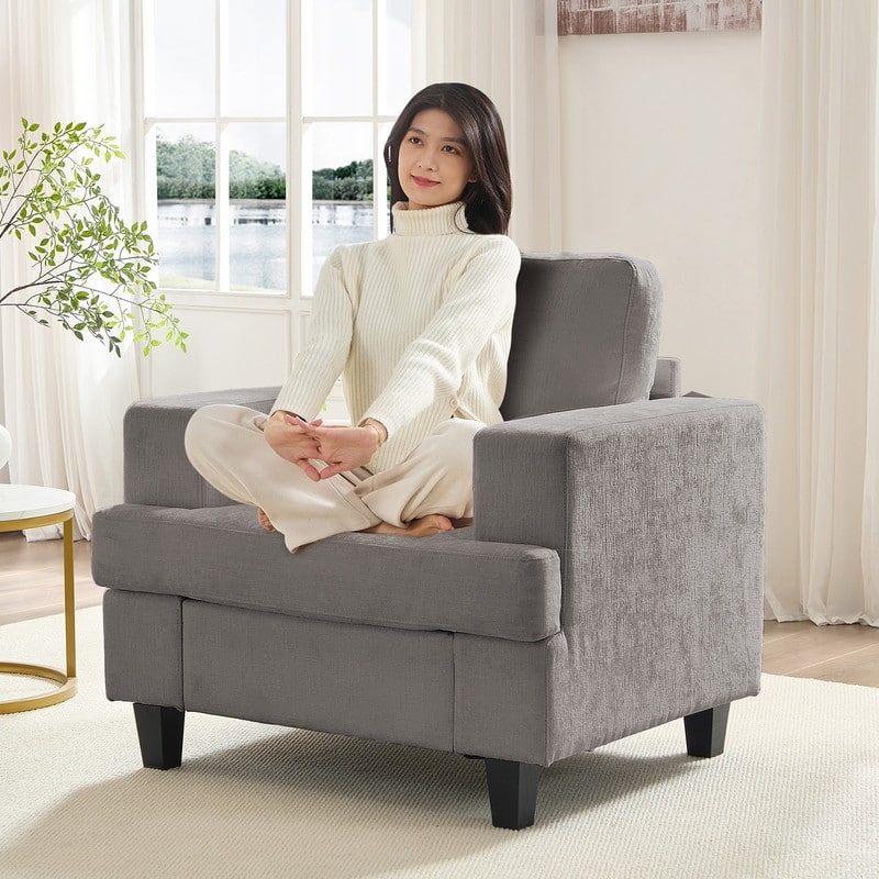 Mixoy W35" Chenille Fabric Armchair Sofa,Cloud Sleeper Comfy Upholstered Sectional Sofa Chair