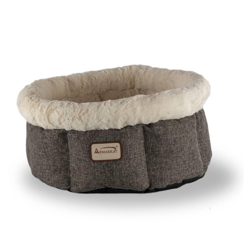 Cozy Cat Bed in Beige and Gray - 19.7" (L) x 19.7" (W) x 8.7" (H)