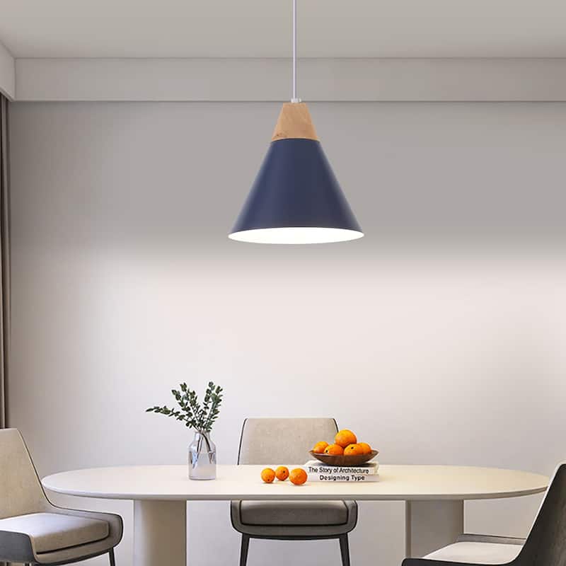 Farmhouse Pendant Light Fixture with Wood and Metal for Kitchen, Hallway,Living Room - Blue