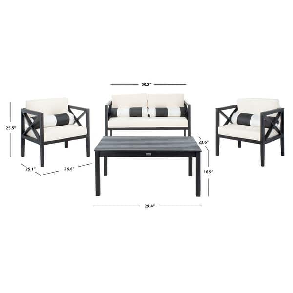dimension image slide 3 of 5, SAFAVIEH Outdoor Montez 4-Piece Conversation Patio Set with Accent Pillows
