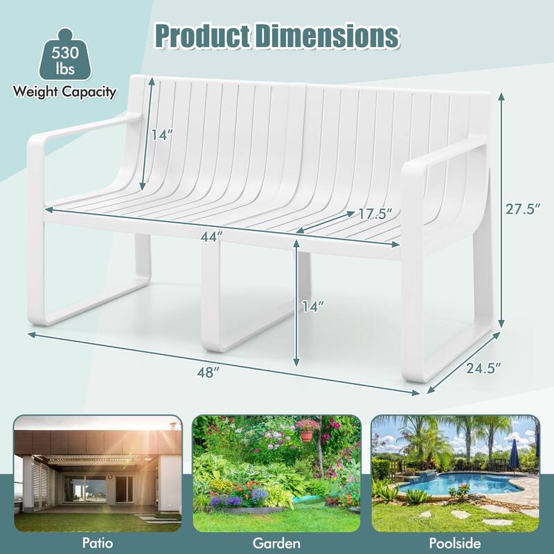 Gymax Patio Loveseat 2-Person Bench w/ Curved Backrest Slatted Design