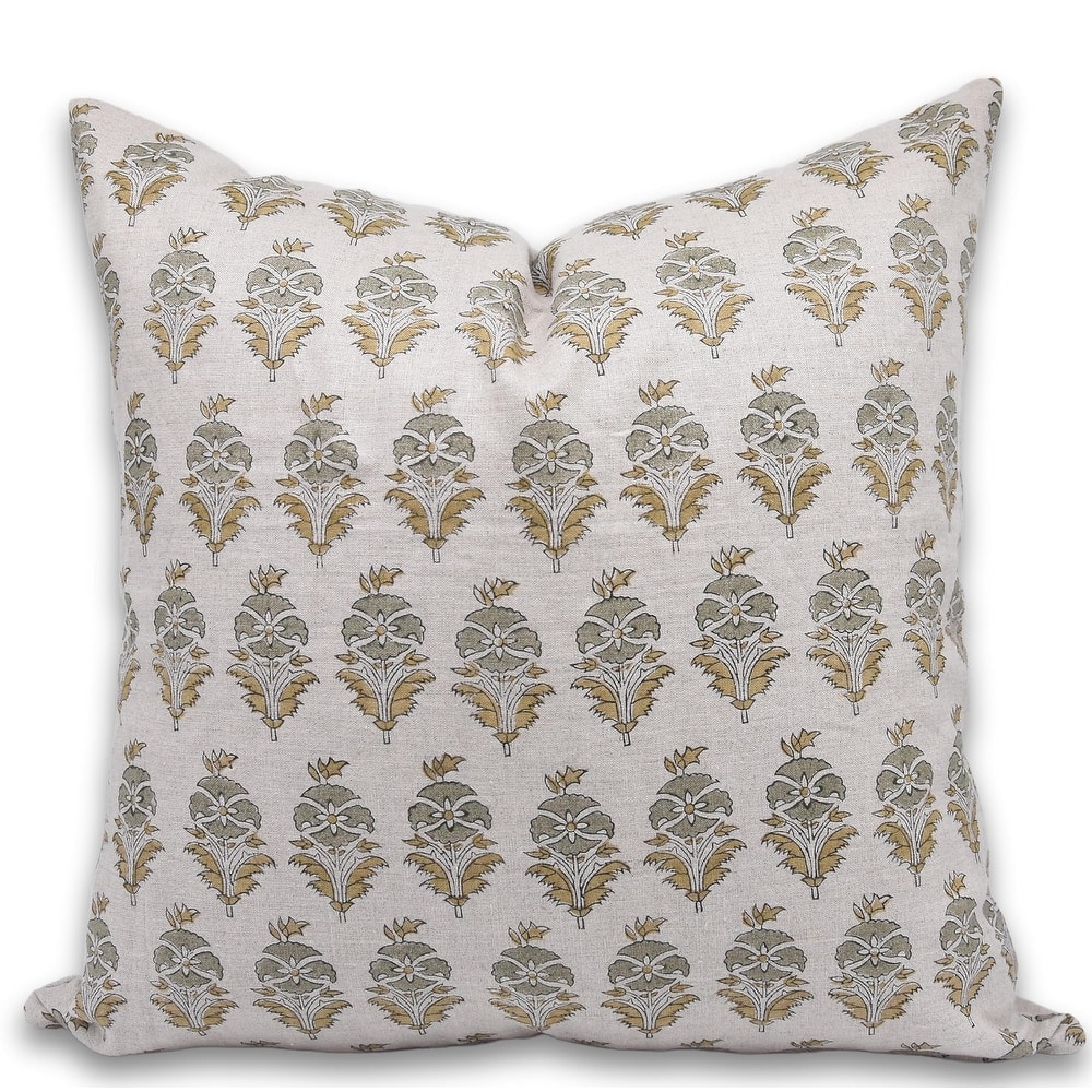 Linen Farmhouse Block print pillow Cover - Mormukut