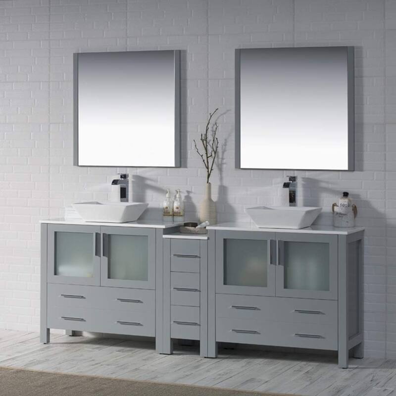 Blossom Sydney 84" Double Sink Vanity with Side Cabinets & Mirrors