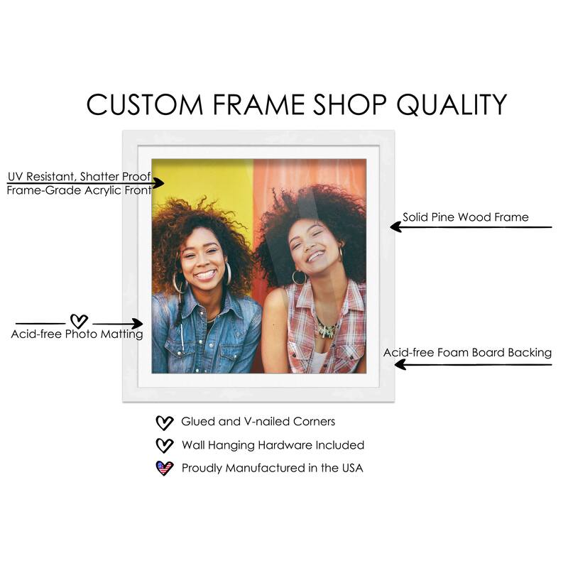 16x16 Frame White With White Picture Mat For 16x16 Print - Or 19x19