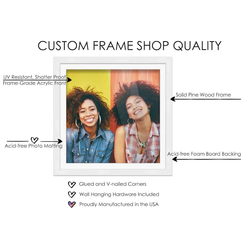 30x30 Frame White With White Picture Mat For 30x30 Print - Or 34x34