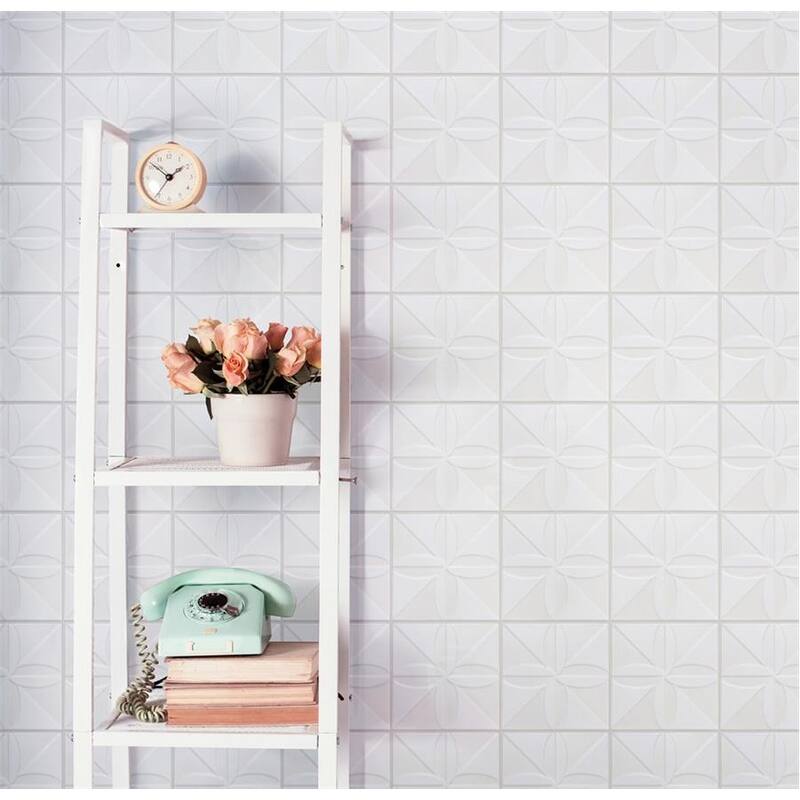 Merola Tile Triplex Fronteira White 7-3/4" x 7-3/4" Ceramic Wall Tile - Case (25 Tiles)