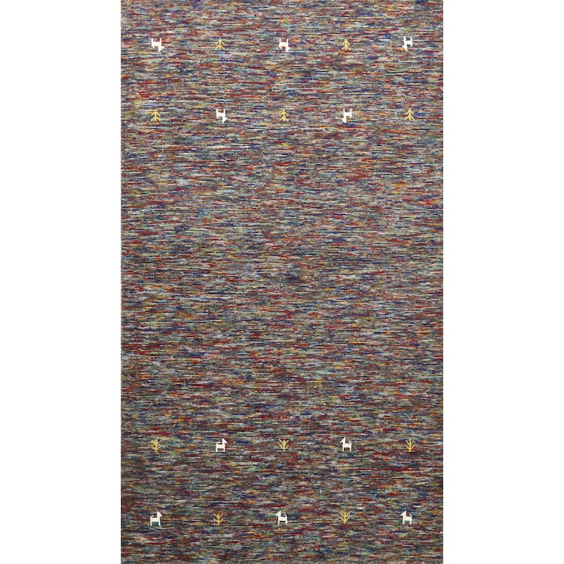 Hand Knotted Oriental 100% Wool Carpet Tribal Abstract Multi-Colored Gabbeh Area Rug - 8' 1'' X 5' 3''