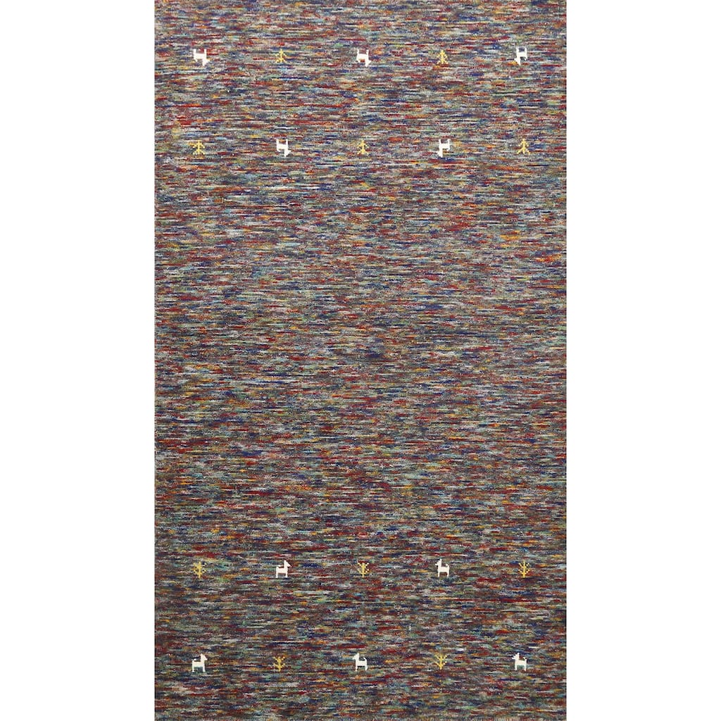 Hand Knotted Oriental 100% Wool Carpet Tribal Abstract Multi-Colored Gabbeh Area Rug - 8' 1'' X 5' 3''