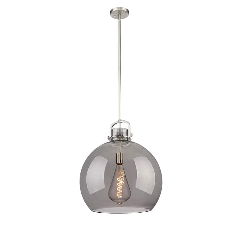 Innovations Lighting Newton Sphere - 1 Light 18" Stem Hung Pendant - Satin Nickel/Light Smoke