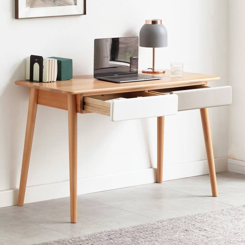 47'' Solid Wood Computer Desk with 2 Drawers for Home Office