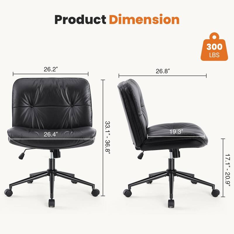 PU Leather Adjustable Height Wide Seat Criss Cross Office Chair with Armless & Changeable Feet