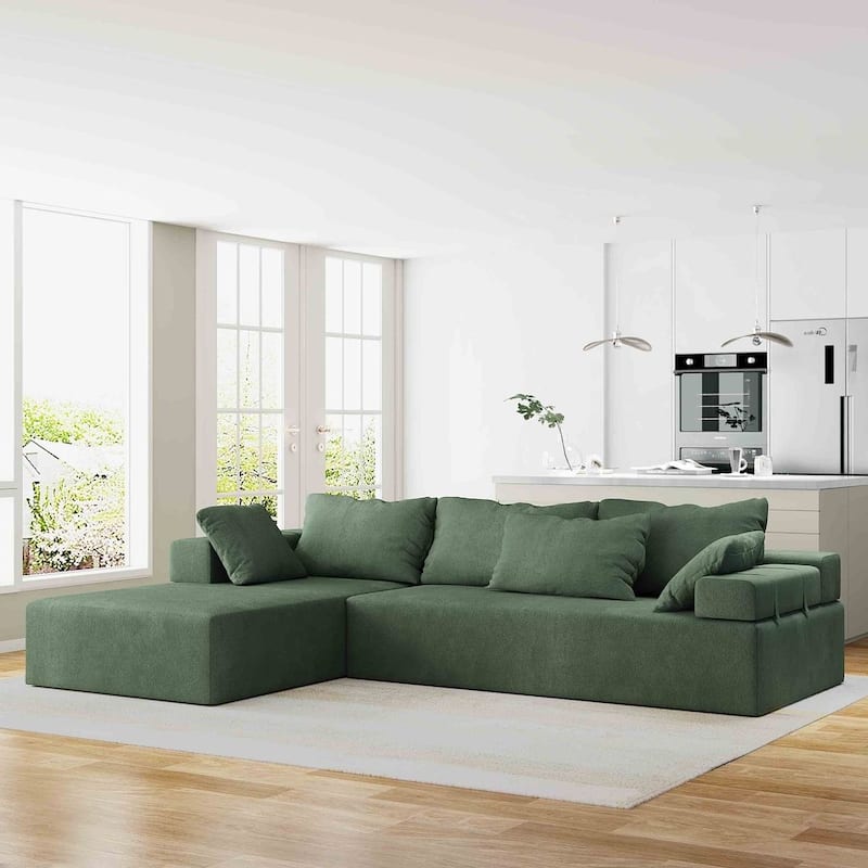 L-Shaped Chenille Sectional Sofa Modern Modular Cushion Back Couch Sofa With 6 Pillows for Living Room