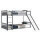 preview thumbnail 21 of 31, Twin Over Twin Low Pine Wood Bunk Bed with Guardrails, Slide and Ladder for Kids, No Slats Toddler Floor Bed with Fence and Door