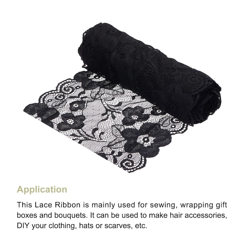 7 Inch Wide 5 Yard Lace Ribbon Floral Pattern Black Lace Trim Ribbon