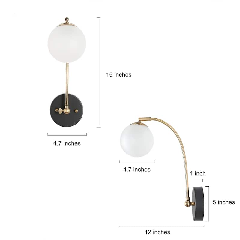 Icey 1-Light Modern Frosted Glass LED Black Gold Wall Sconce Globe Bathroom Vanity Light - 4.7" L x 12" W x 15" H