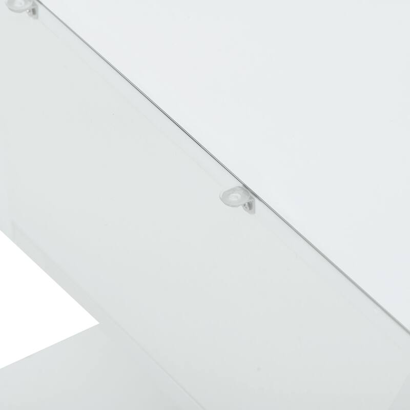 Roomfitters Modern Coffee Table with Tempered Glass Top, High Gloss 2-Tier Rectangle Center Table for Living Room
