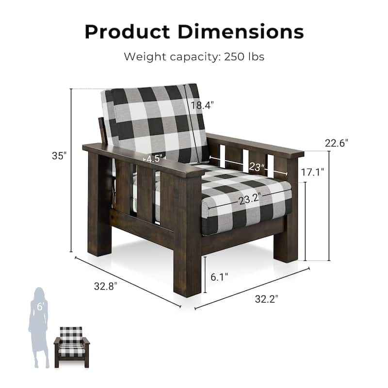 Furniture of America Milou Rustic Wood Plaid Patterned Fabric Chair