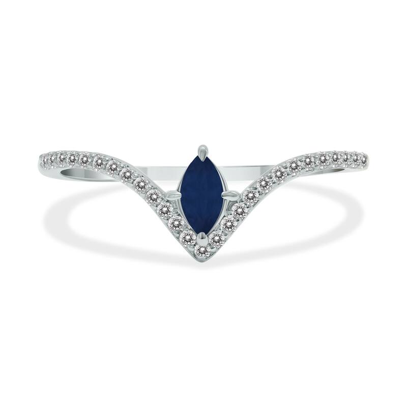 Marquee Jewels 1/4 Carat TW Sapphire and Diamond V Shape Ring in 10K White Gold
