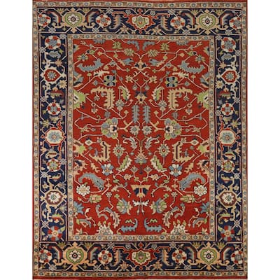 Hand Knotted Oriental 100% Wool Carpet Transitional All-Over Red Oushak Area Rug - 9' 11'' X 7' 11''