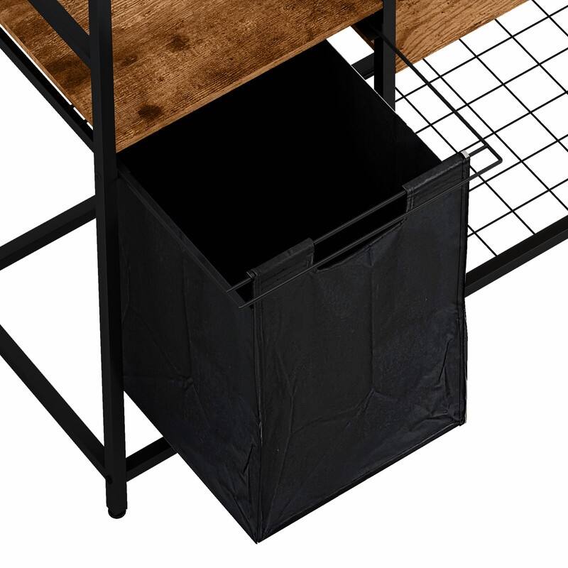 Grondin Free-Standing Portable 3-in-1 Clothes Rack Garment Rack with Shelves, Hanging Rods, Hooks and Pull-Out Storage Basket