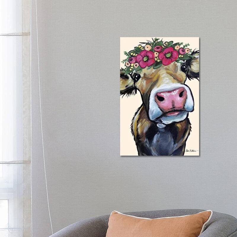 iCanvas "Hazel The Cow Flower Crown On Cream" by Hippie Hound Studios Canvas Print - 26x18x1.5