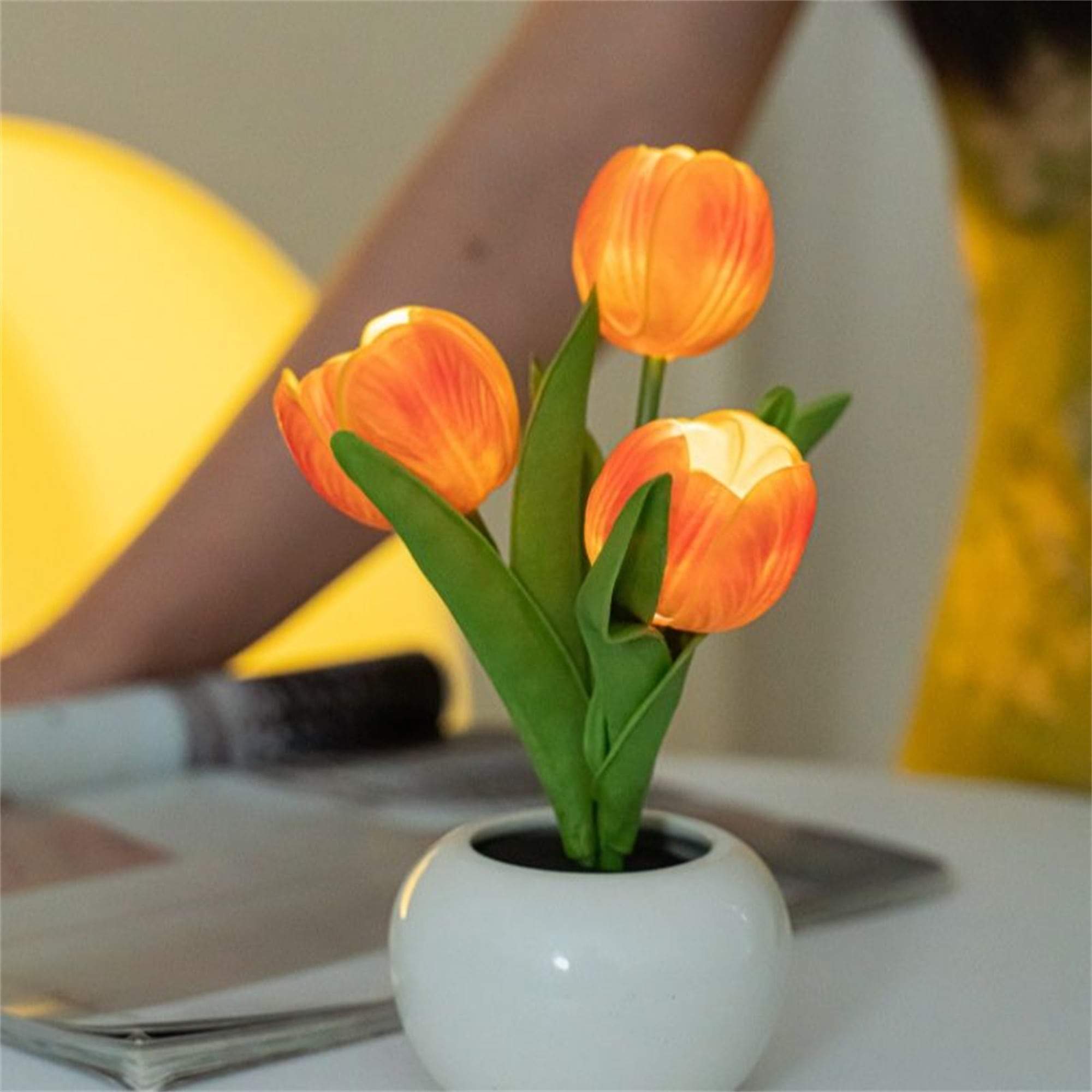LED Replica Tulip Table Lamp with Flower Vase
