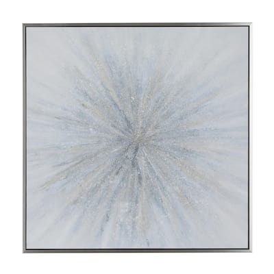 Canvas Starburst Radial Living Room Framed Wall Art with Silver Frame - Blue - Roche River Decor