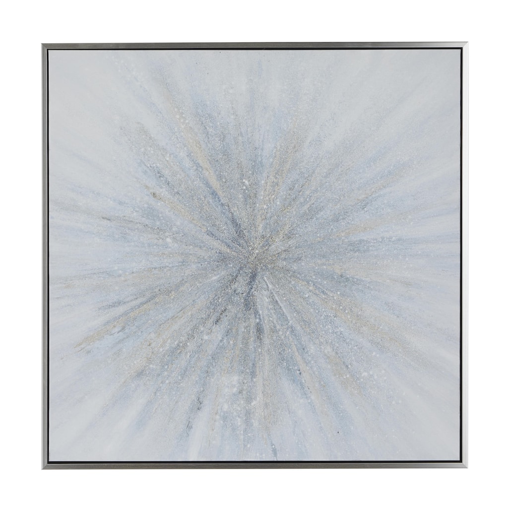Canvas Starburst Radial Living Room Framed Wall Art with Silver Frame - Blue - Roche River Decor