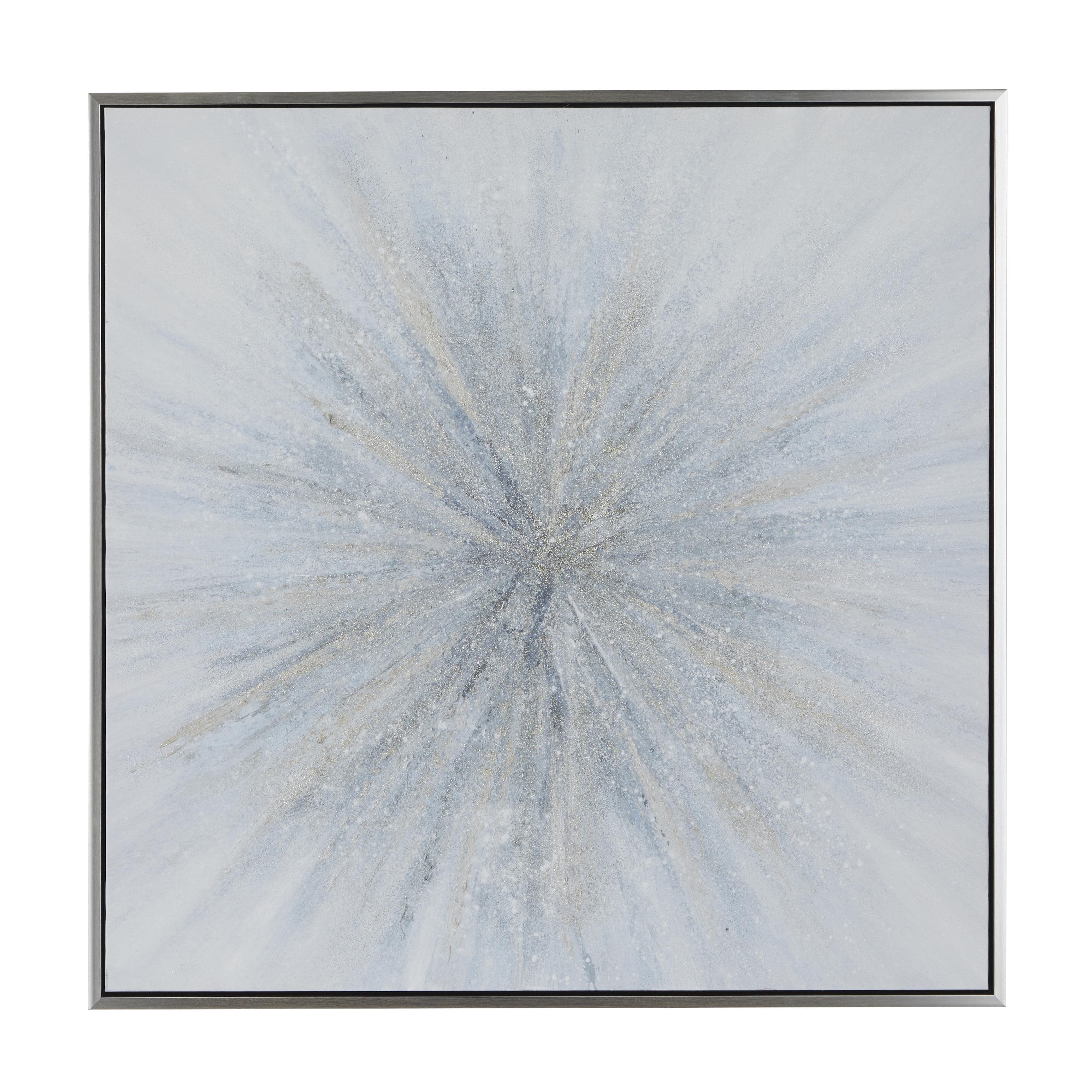 Canvas Starburst Radial Living Room Framed Wall Art with Silver Frame - Blue - Roche River Decor