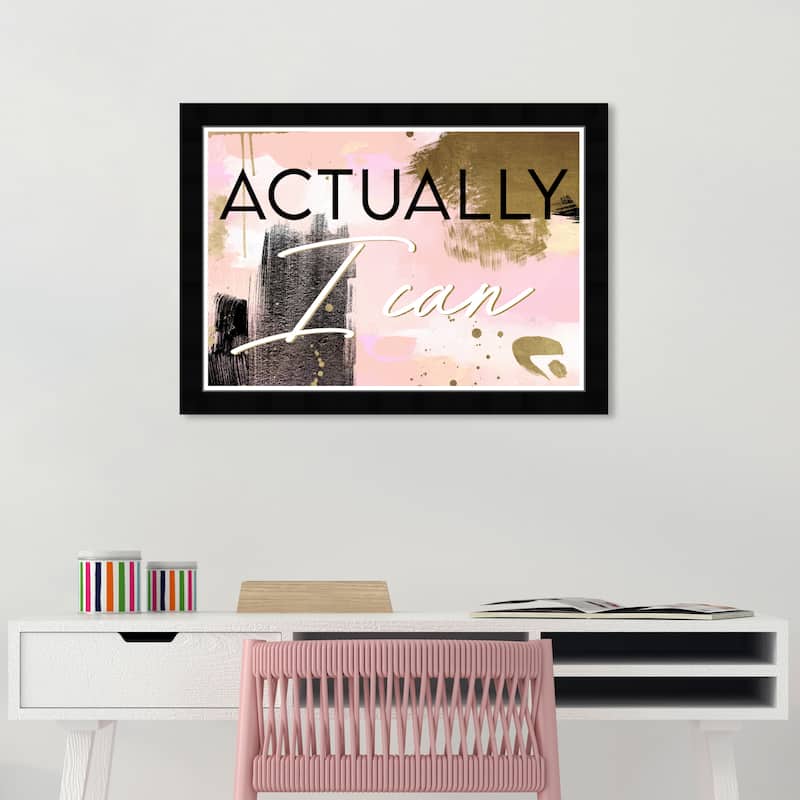 Wynwood Studio Prints Typography and Quotes Actually I Can Pink and Light Pink Glam Wall Art Canvas Print - Black