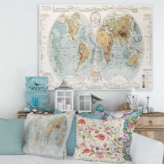 Designart "Ancient Map of The World II" Rustic Canvas Wall Art Print ...
