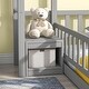 preview thumbnail 5 of 7, Gray Twin Size Pine Wood House-Style Headboard Floor Bed with Fence Guardrails without cushion