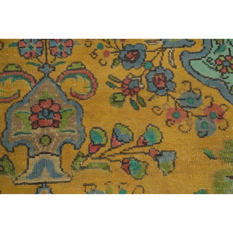 Hand Knotted Oriental 100% Wool Carpet Traditional Floral Yellow & Gold Tabriz Area Rug - 9' 10'' X 6' 7''