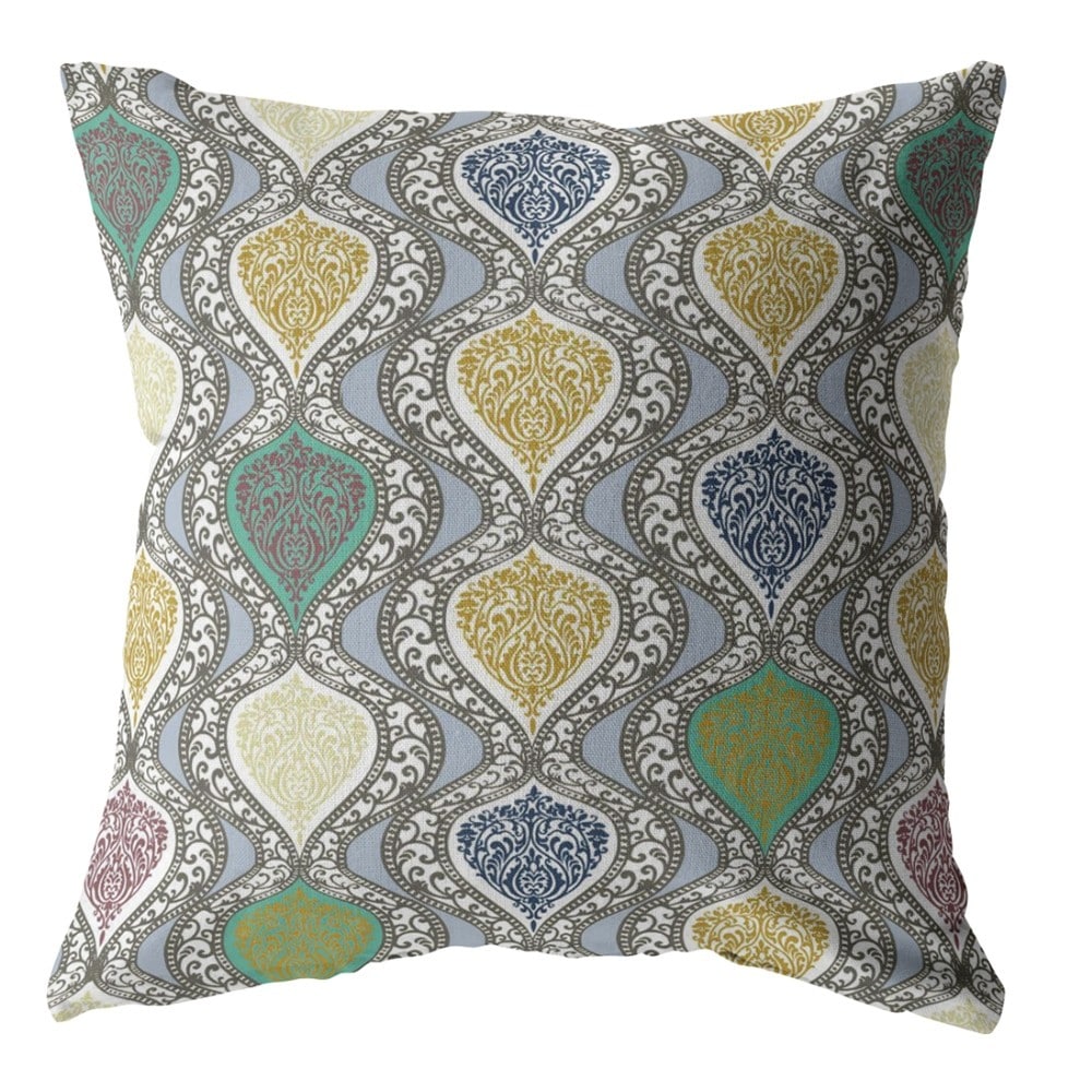 20â€ Gray Gold Ogee Decorative Suede Throw Pillow