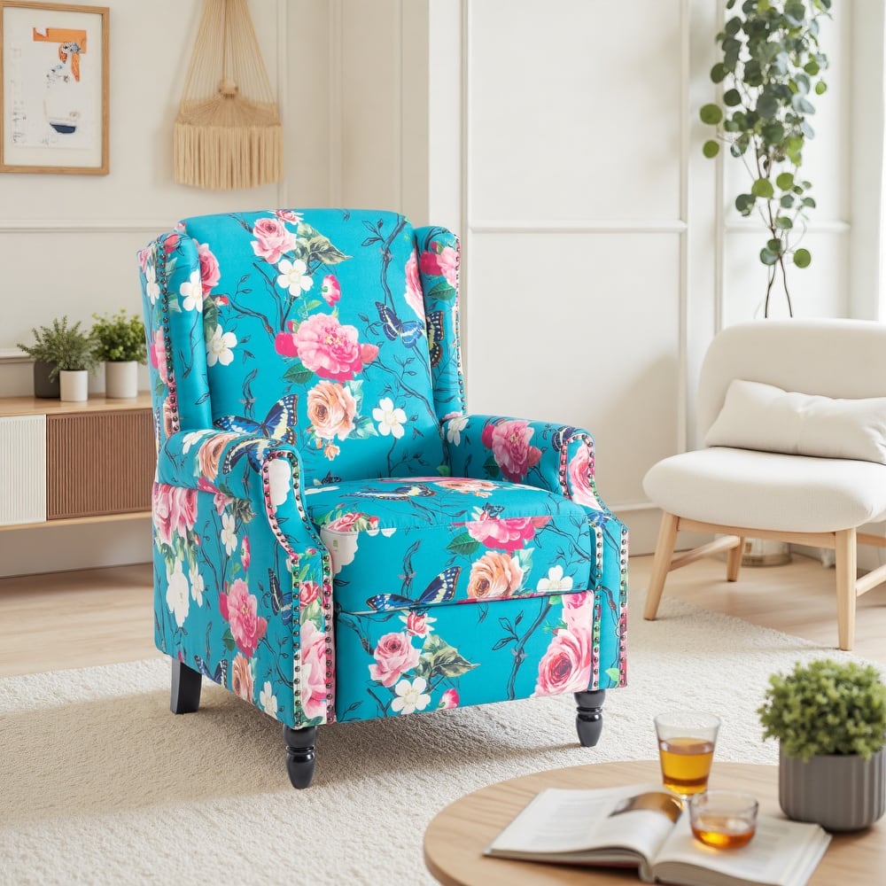 Linen Manual Upholstered Recliner with Wood Legs