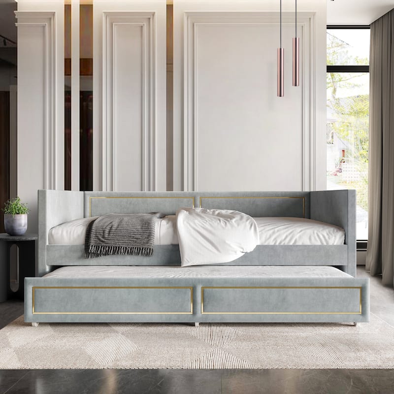 CraftPorch Deluxe Velvet Upholstered Twin Size Daybed with Trundle